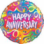 Round multicolor balloon with "Happy Anniversary" text