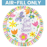 Round balloon with colorful flowers and "Get Well Soon" text