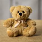 Plush teddy bear with a satin ribbon bow