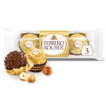 Ferrero Rocher chocolates in gold wrappers with hazelnuts