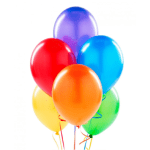 Cluster of colorful helium balloons on a white background