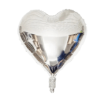 Heart-shaped silver foil balloon on a white background