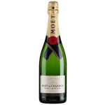 Bottle of Moët & Chandon champagne with gold foil and green glass