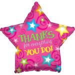 Pink star-shaped balloon with "Thanks for everything you do!" text