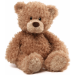 Brown teddy bear plush toy sitting on a white background