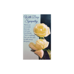 Sympathy card with two pale yellow roses and condolence text