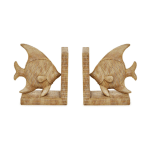 Pair of woven fish-shaped bookends on a white background