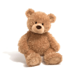 Tan teddy bear sitting on a white background