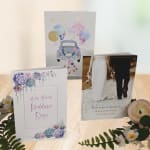 Wedding-themed greeting cards with floral designs and a couple photo card