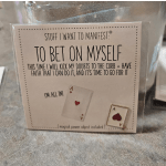 A novelty card with playing card graphics and motivational text