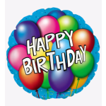 Round birthday balloon with colorful balloons and "Happy Birthday" text