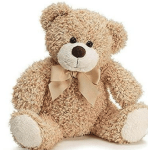 Plush teddy bear with a beige bow