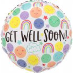 Round balloon with colorful doodles and "GET WELL SOON!" text