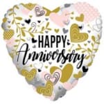 Heart-shaped anniversary balloon with gold and pink hearts