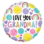 Round balloon with "Love You Grandma" and colorful smiley faces