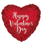 Heart-shaped red Valentine’s Day balloon with white text