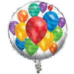 Round balloon with colorful balloon print and confetti