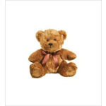 Brown teddy bear with a pink ribbon bow