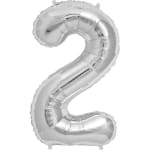 Silver number 2 foil balloon on a white background