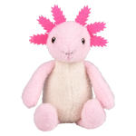 Pink plush axolotl toy with bright frilled gills