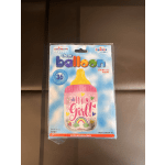 Packaged clear balloon with a pink "It's a Girl!" baby shower design