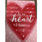 Pink heart-shaped card with the words "In my heart I know..."