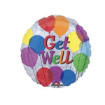 Round balloon with colorful balloons and "Get Well" text