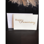 Anniversary greeting card with gold lettering on a white folded card