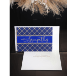 Sympathy card with blue and gold geometric design