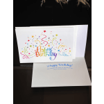 Birthday greeting card with colorful confetti and "Happy Birthday" text