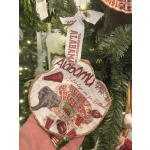 Football-themed Christmas ornament hanging on a tree