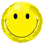 Yellow smiley-face balloon on a white background