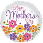 Round foil balloon reading Happy Mother's Day with colorful flowers