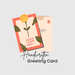 Illustrated 'Just For You' greeting card with yellow flower and peach envelope on a light background