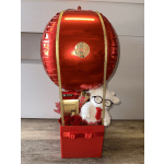 Red balloon gift box with chocolates and a teddy bear
