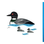 Quilled bird artwork with two small ducklings on a white background