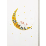 Paper quilled crescent moon with stars on a white background