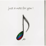 Minimalist drawing of a musical note with rainbow-colored lower section