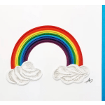 Rainbow paper art with white paper clouds