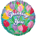 Round balloon with tulips and the words "Thinking of You"