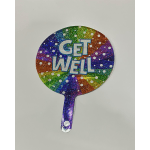 Rainbow glitter fan-shaped sign with the words "GET WELL"