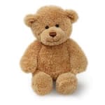 Brown teddy bear plush toy sitting on a white background