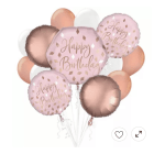 Cluster of pink and rose gold birthday balloons with confetti print