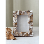 Mosaic seashell photo frame with an empty center