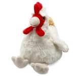 Plush white chicken toy with a red comb and beak on a white background