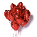 Cluster of red heart-shaped balloons on strings