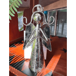Silver angel figurine with a cone-shaped body and curled wire arms