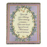 Lavender and cream memorial throw blanket with floral border, butterflies, and a sympathy verse in script text.