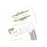 Stack of floral gift certificates with eucalyptus and gold accents