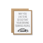 Greeting card with a vintage car and humorous text